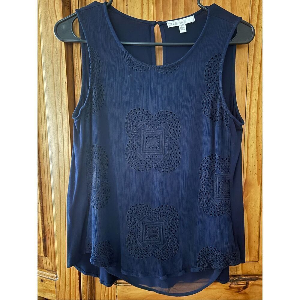 Pale Sky Dark Blue Embroidered Tank Top